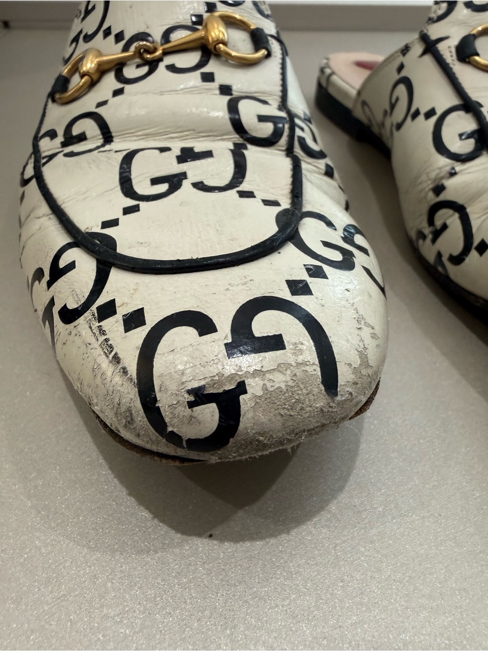 Gucci White Black GG Logo Women’s Horsebit Slip-On Mules - Picture 3 of 9